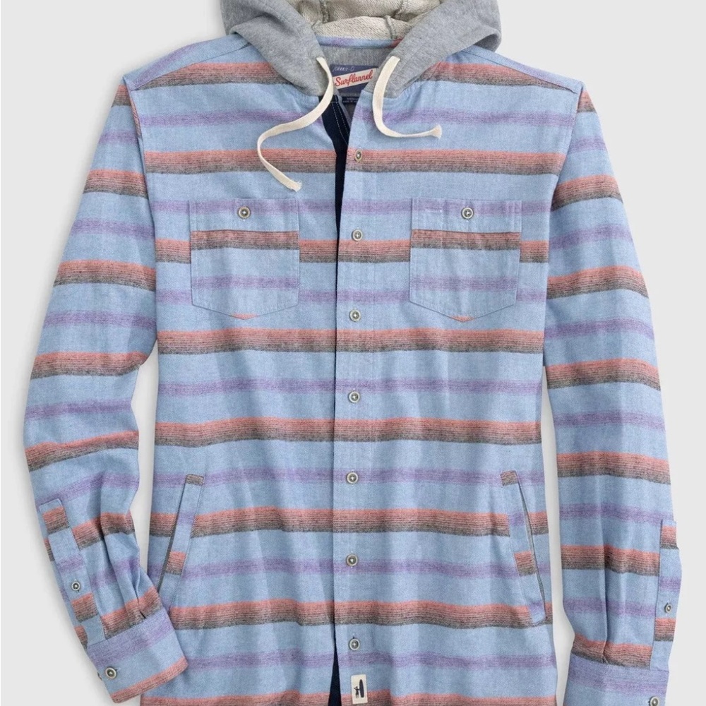 NWT JOHNNIE-O  MELTON FLANNEL SHACKET HOODIE  IN MALIBLU SZ M MEDIUM